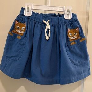 Mini Boden Blue Skirt with Cat Embroidery
